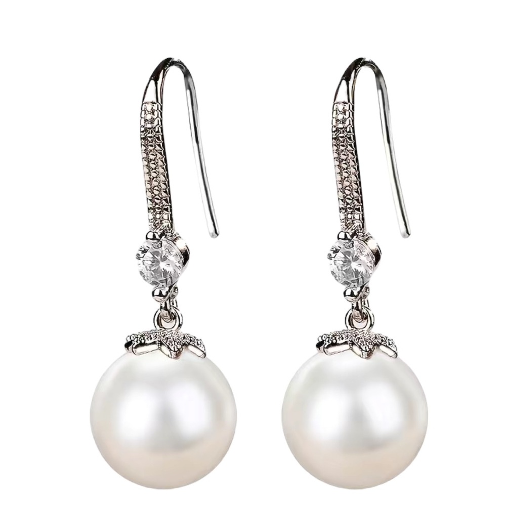 Silver Plated Rhinestone and Pearl Drop Earrings